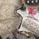 Black & Ivory Cotton Top & Bottom Fabric with Matching Kota Doria Dupatta (Shawl)