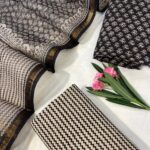 Black & Ivory Cotton Top & Bottom Fabric with Matching Kota Doria Dupatta (Shawl)