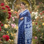 Royal Blue Pure Cotton Screen Printed Soft Saree with Attached Blouse Piece