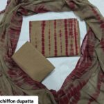 Shibori Handmade Tie-Dye Pure Cotton Top & Bottom Fabric with Matching Chiffon Dupatta (Shawl)