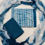 Shibori Handmade Tie-Dye Pure Cotton Top & Bottom Fabric with Matching Chiffon Dupatta (Shawl)