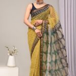 Golden Meadow Pure Cotton Saree with Attached Blouse