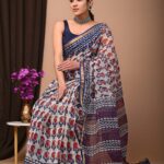 Crimson Bloom Pure Cotton Saree with Attached Blouse