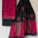Midnight Fuchsia Tie-Dye Cotton Saree with Attached Blouse