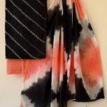 Coral Noir Tie-Dye Cotton Saree with Attached Blouse