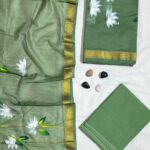Sage Green Chanderi Silk Salwar Set,Top with Matching Shawl & Cotton Pants Material